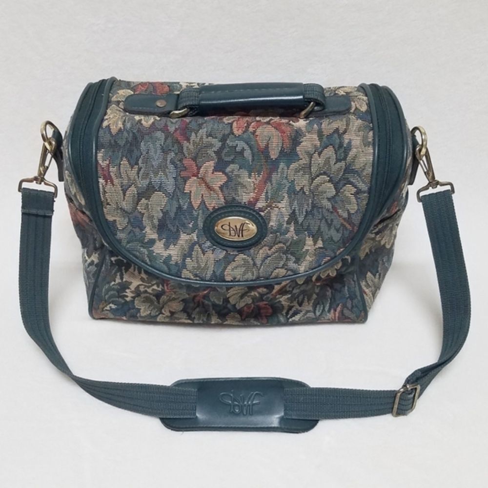 Vintage 80s Diane Von Furstenberg Large Floral Tapestry Canvas Weekend Bag
